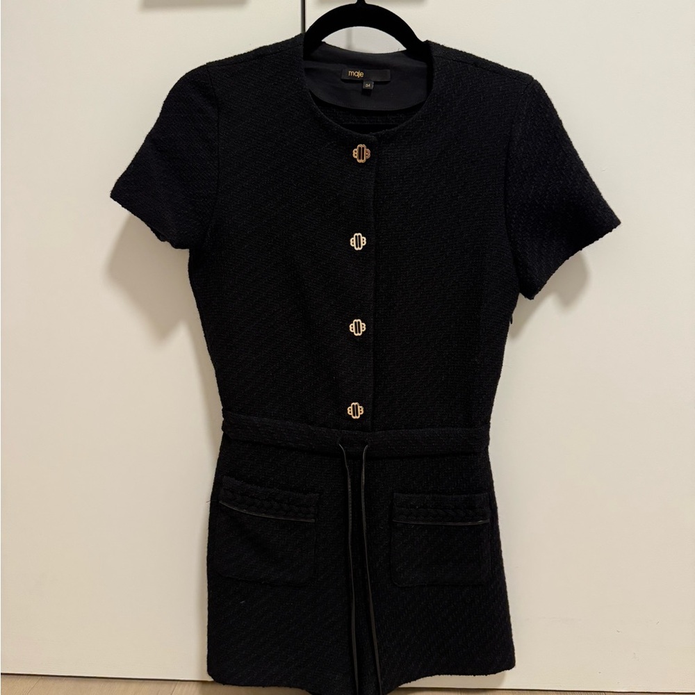 Chic Black Short Sleeve Dress with Gold Buttons